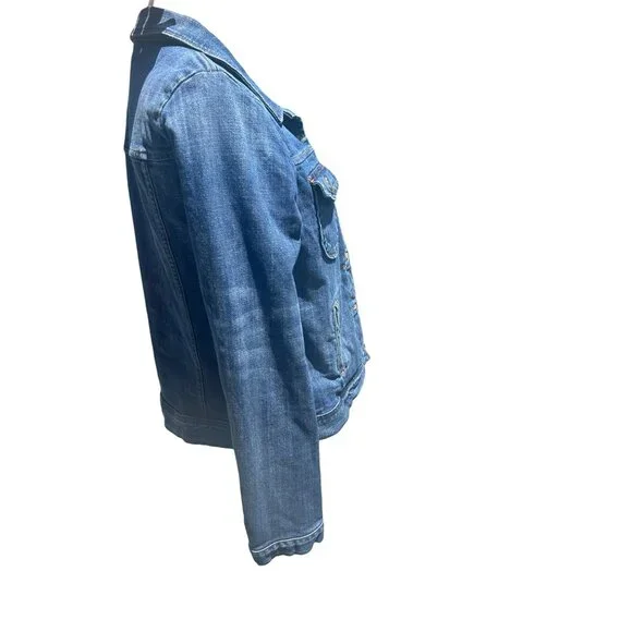 J. Crew Womens Lg Blue Cotton Denim Jacket Button Up Classic Trucker Medium Wash - Picture 5 of 9
